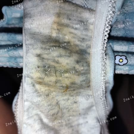 一条蓝白小方格子透气款带有很多白带的原味内裤的照片 - 缩略图