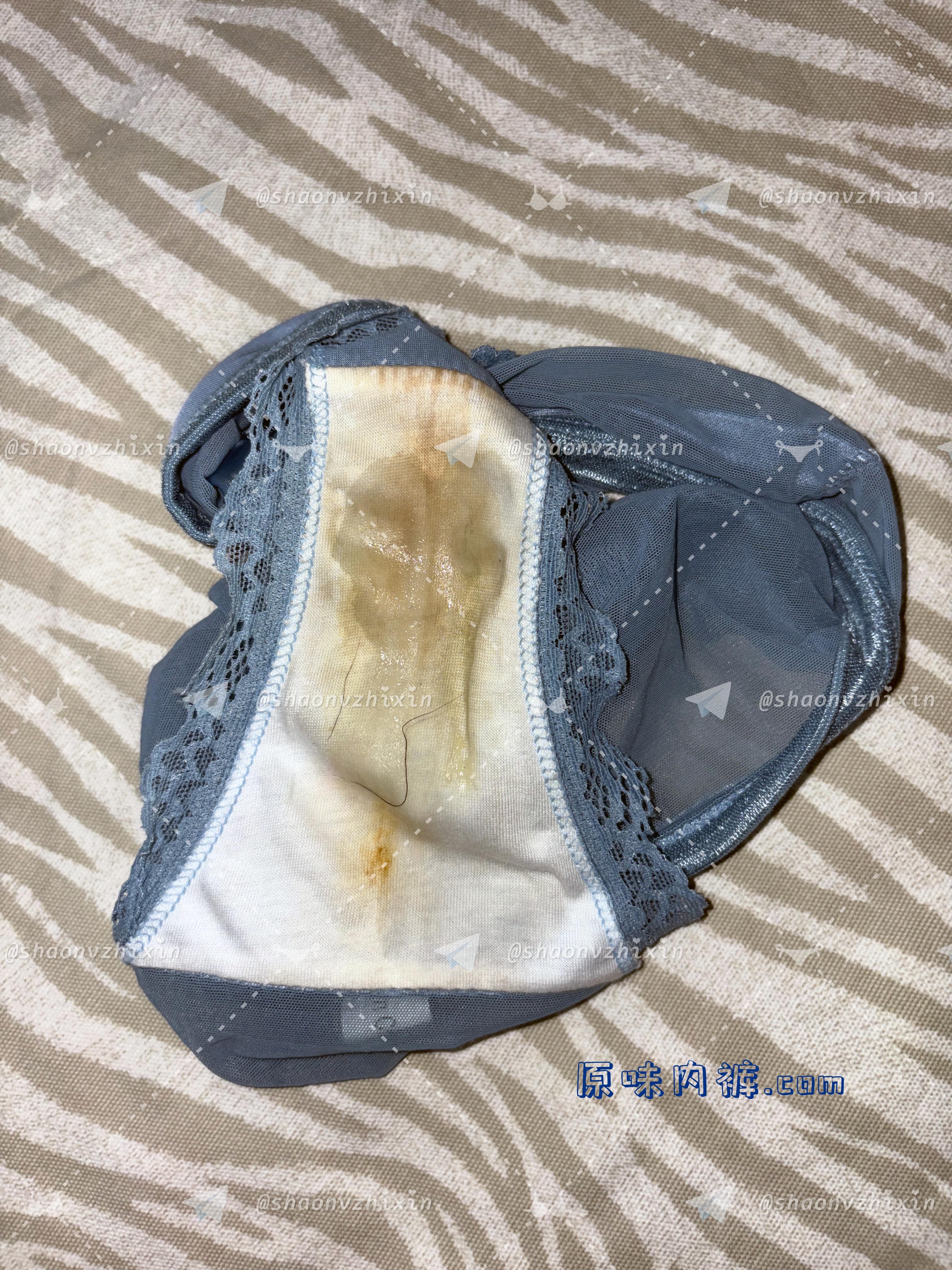 蓝色网纱蕾丝边重口原味内裤照片