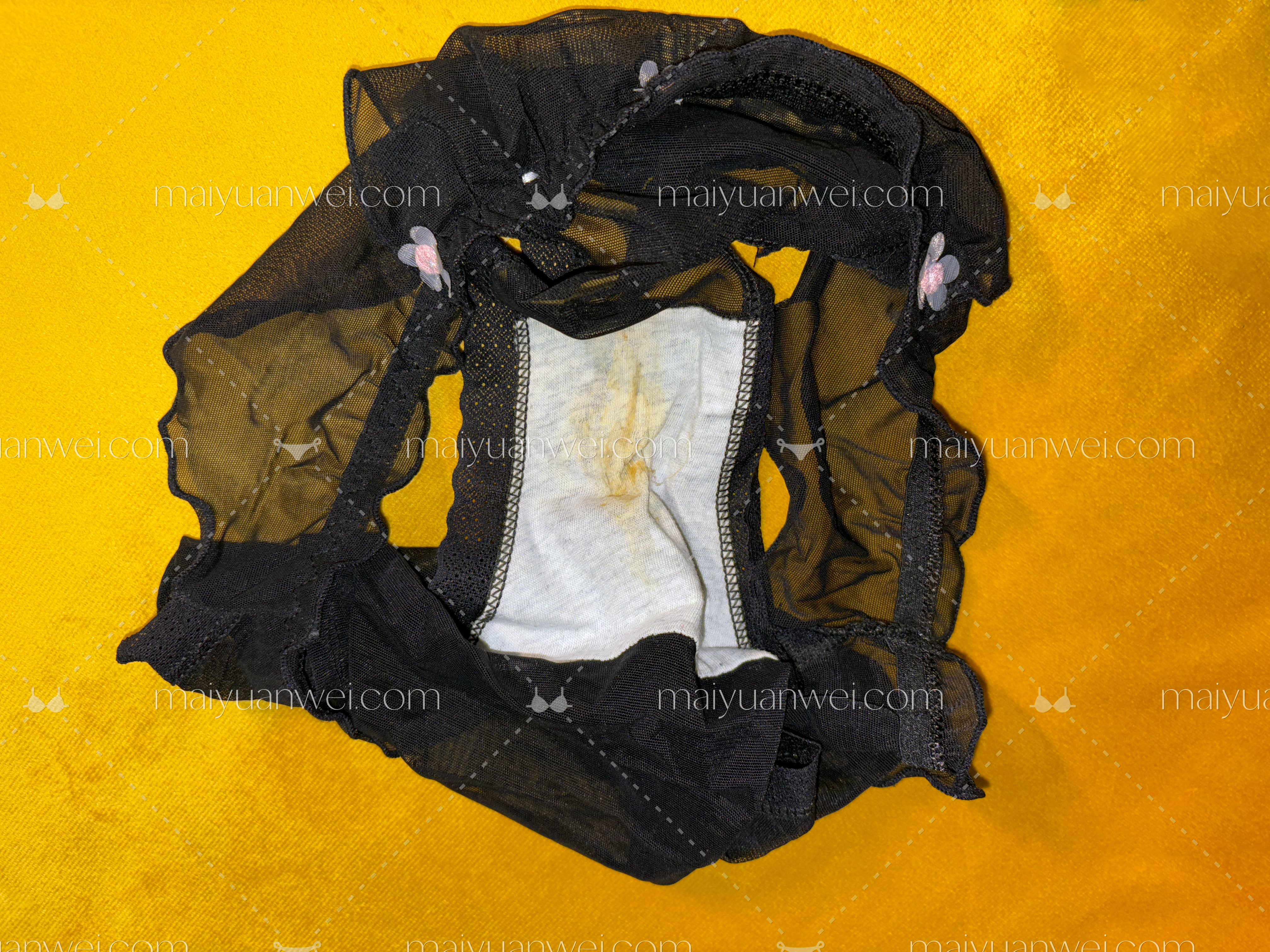 情调小花薄透纯欲网纱原味内裤裆部图片